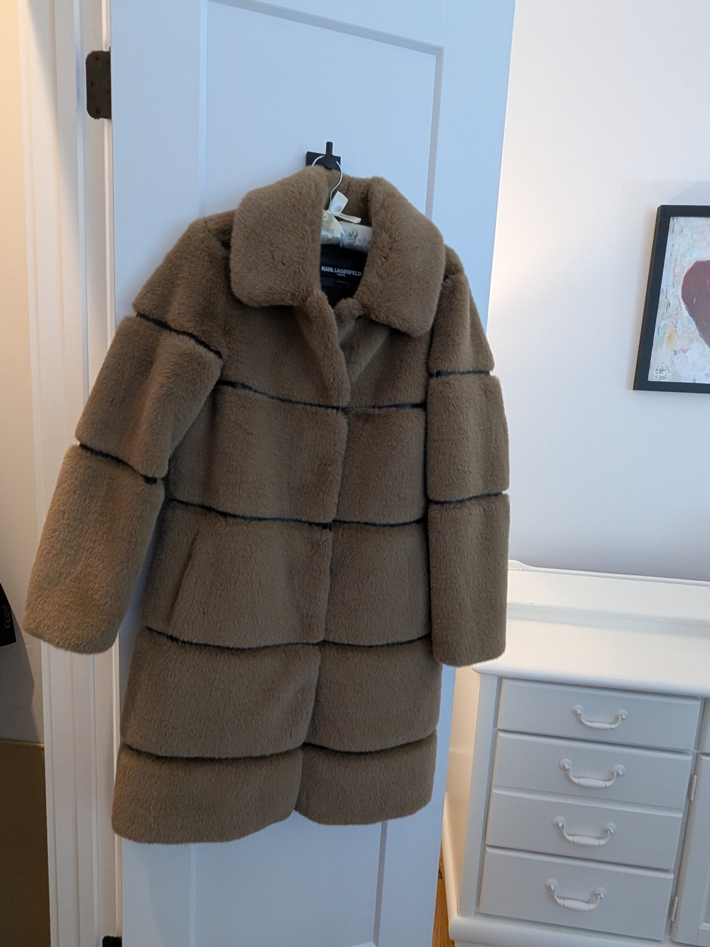 Karl Lagerfeld Taupe Teddy Faux Fur Coat